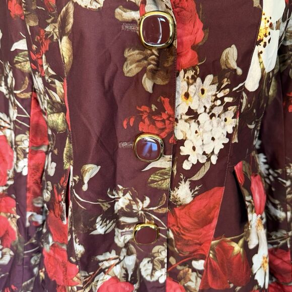 VTG Dennis Basso Raincoat Women’s XS Floral Art To Wear Peplum City Chic Cottage - Picture 3 of 15